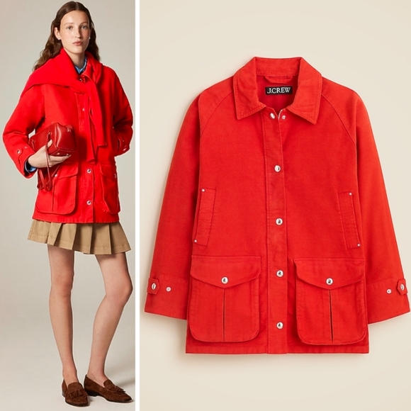 New! J. Crew Broken-in Barn Jacket in Brushed Chino Crisp Scarlet - Picture 2 of 14